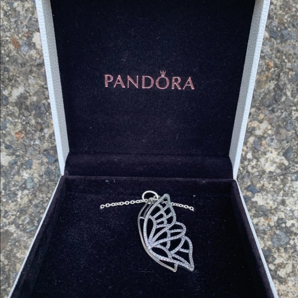 Never worn Pandora butterfly long necklace